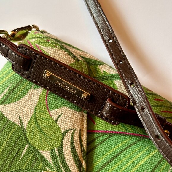 Stella And Dot Clutch Bag Purse Green Palm Leaf Jungle Print with Strap - Picture 7 of 8